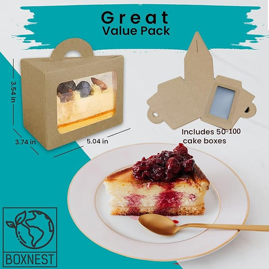 Cake Pie Cheesecake Individual Slice Disposable Boxes Triangular Compostable Containers with Lids, Take Out Togo Packaging, Dessert Bakery Cafe Business (50)