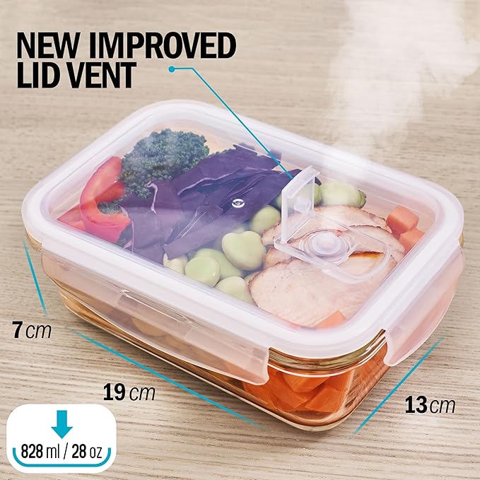 Igluu Meal Prep Glass Containers with Lids (5 pack + extra lid) - Meal Prep Containers Reusable, Microwave, Oven, Freezer & Dishwasher Safe - Food Storage Containers with Steam Vent Lids (840ml 28oz)