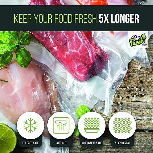 Vac Fresh Food Vacuum Sealer Rolls (2, 11" x 50')3.5mil Embossed Food Storage Bags, Vacuum Seal Bags for Meal Prep, Sous Vide Bags for Cooking (100 Feet)