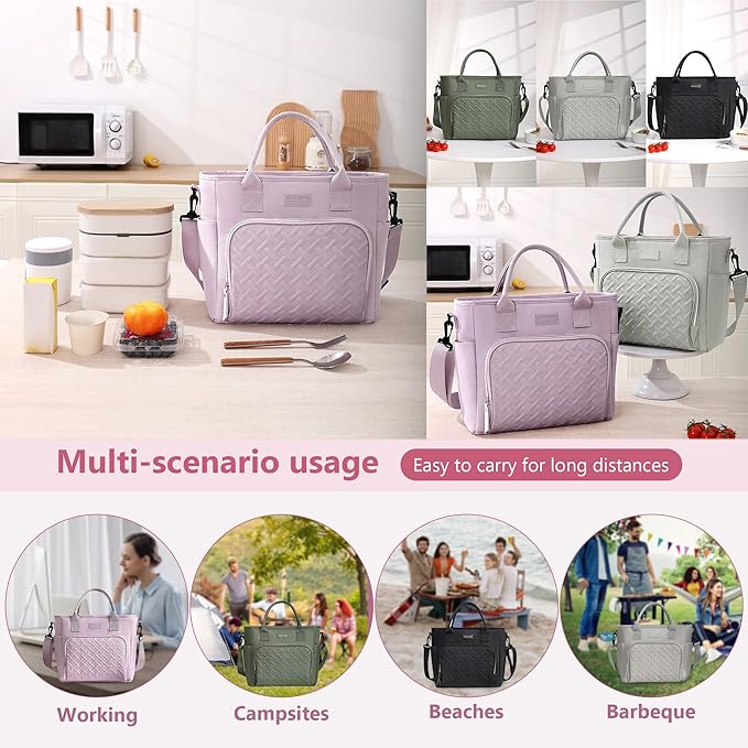 17L Insulated Lunch Bag for Women, LeakProof Insulated Work Lunch Box with Adjustable Shoulder Strap, Large Lunch Cooler Tote for Office, Commute & Travel (Sage Green)