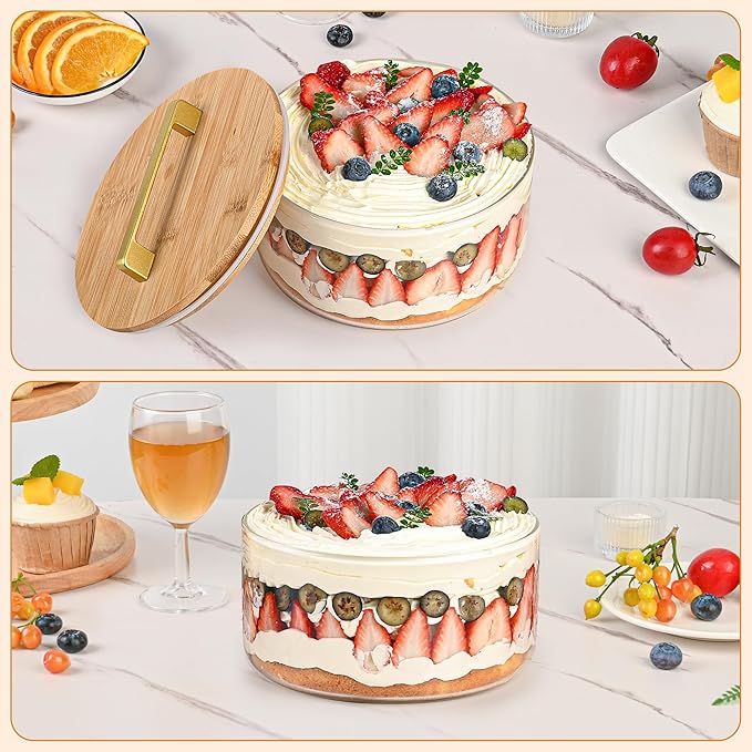 Glass Salad Bowl with Lid, Glass Mixing Bowl with Lid for Salads, Serving Bowls with Lids, Trifle Bowl for Small Family, Keep Food Fresh, Microwave & Dishwasher Safe, Kitchen Must-Have