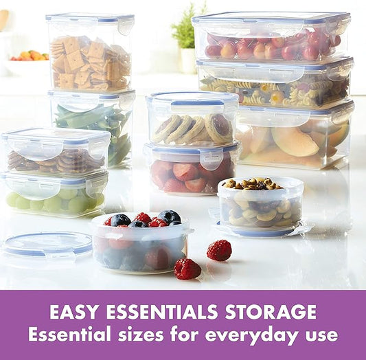 LOCK & LOCK Easy Essentials Food Storage lids/Airtight containers, BPA Free, 22 Piece, Clear