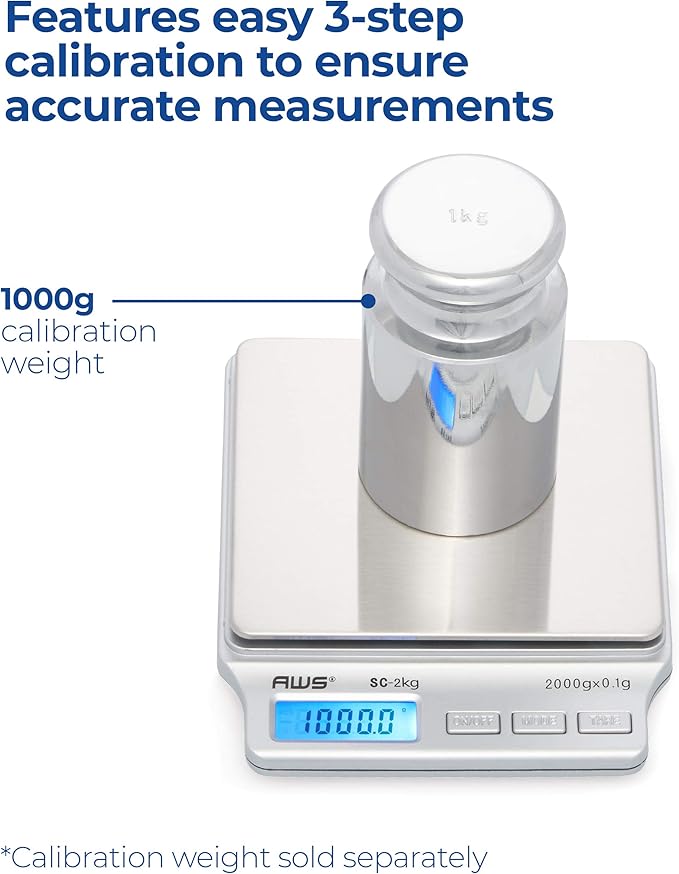 American Weigh Scales SC Series Precision Digital Kitchen Weight Scale, Food Measuring Scale, 2kg x 0.1g (Silver), AMW-SC-2KG