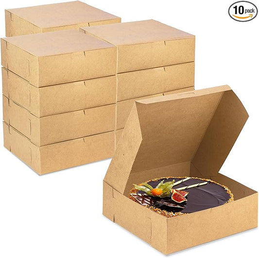 Fit Meal Prep 10 Pack Kraft Bakery Boxes, 9 x 9 x 3 Inches Brown Pastry Boxes, Cardboard Treat Boxes Pie Boxes Cookie Boxes Dessert Boxes for Cupcakes, Chocolates, Donuts, Macarons