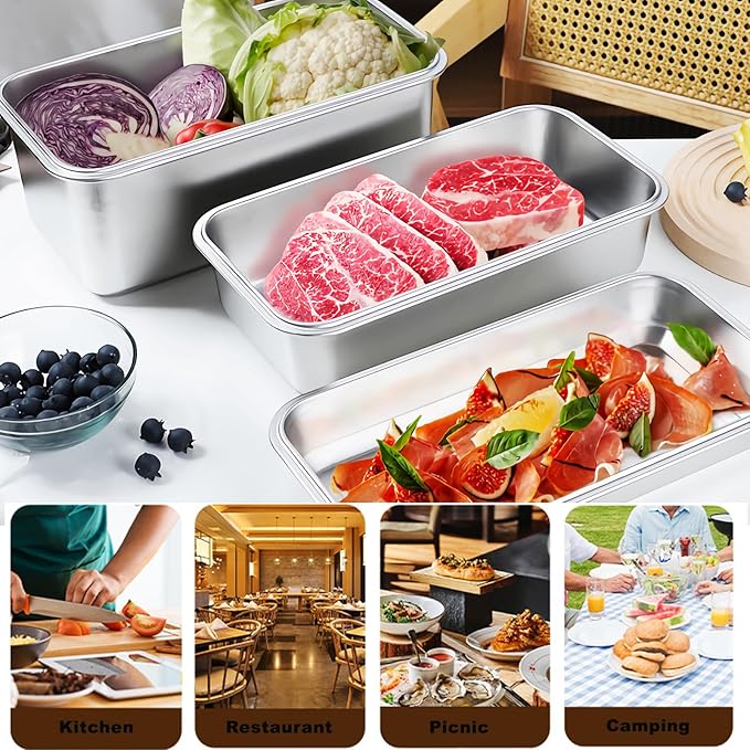 Large Stainless Steel Food Storage Containers, Food Containers with Lids for Kitchen, Picnic, Travel, Durable, Leak-Proof Design Set of 3 sizes