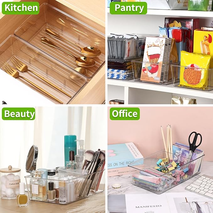 Moretoes 6 Pack Snack Organizers, Pantry Organizer and Storage, Clear Food Storage Organizer Bins, Plastic Fridge Organizer and Cabinet Organizers for Kitchen, Condiment, Pouches Food, Packets Spices