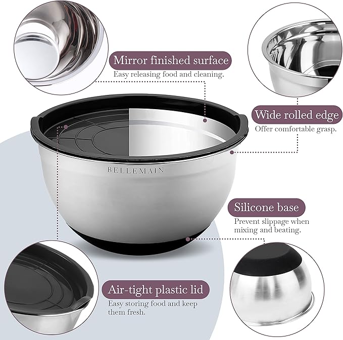 Stainless Steel Mixing Bowls with Lids Set – Large, Durable, Airtight Kitchen Bowls for Food Prep, Baking, Salad, and Storage (4 piece set)