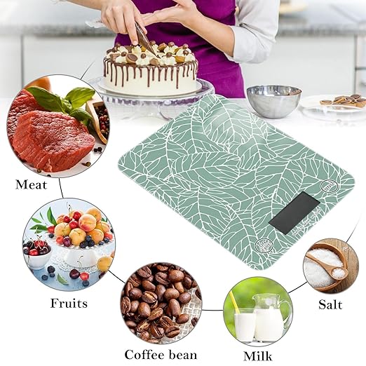 Food Scale Kitchen Scale for Baking Cooking Digital Food Weighing Measuring Scale Small Waterproof Electric Food Scale Abstract Green Leaves