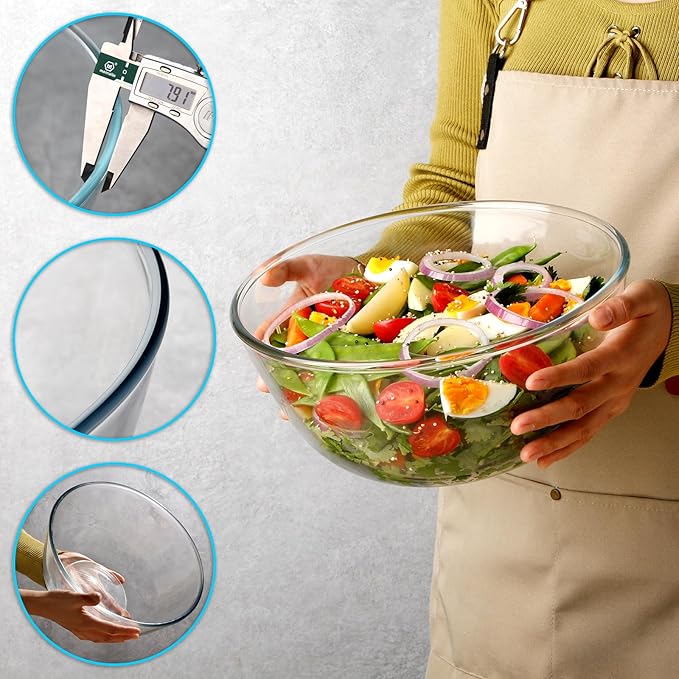 NUTRIUPS 4.7 Quart Large Glass Mixing Bowl, Clear Large Salad Bowls Glass Big Mixing Bowls for Kitchen