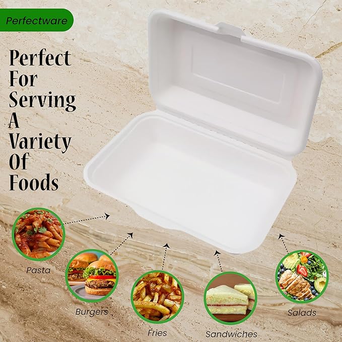 100% Compostable Single Compartment Take Out Food Containers 9x6". 25 Containers, Natural Disposable Bagasse, Eco-Friendly Biodegradable Made of Sugar Cane-Package of 25ct