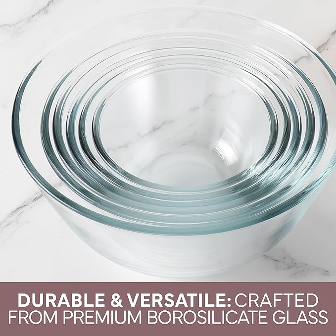 COOK WITH COLOR 12 Pc Glass Mixing Bowl Set with Lids – Borosilicate Glass Nesting Bowls for Cooking, Baking and Meal Prep, Pink