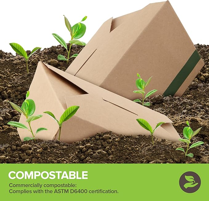 (Set of 50) 30oz Compostable Food Take Out Containers Disposable, Small Microwaveable Paper To Go Boxes, Grease Resistant Natural Kraft Cardboard Lunch Box, Takeout, Biodegradable, Eco-Friendly