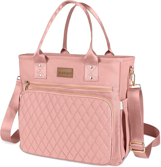 Large Women's Lunch Bags - Insulated, Durable Nylon Thermal Lunch Tote with Storage Pocket, 13"L x 6.3"W x 11.3"H, Pink
