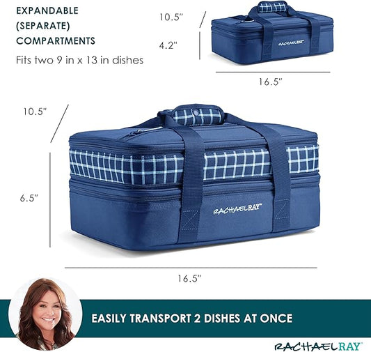 Rachael Ray Expandable Insulated Casserole Carrier for Hot or Cold Food, Thermal Lasagna Lugger Tote for Potluck, Parties, Picnic, and Cookouts, Fits 9" x 13" Baking Dish
