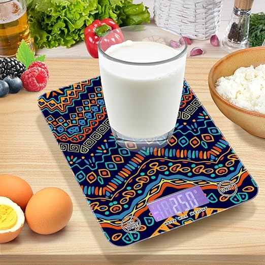 Food Scale Kitchen Digital Scale Food Ounces and Grams Dieting Baking Cooking Waterproof Glass Panels LCD Display,4 Units Scale Tare Function Boho