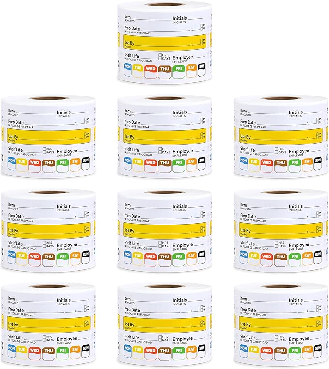 Restaurant Quality Shelf Life Food Rotation Labels Vinyl, 2” x 3” Self-Adhesive Removable Freezer Food Labels, Perfect for Reusable Containers, Easy to Remove, Food Safety Date Sticker (10 PCS)