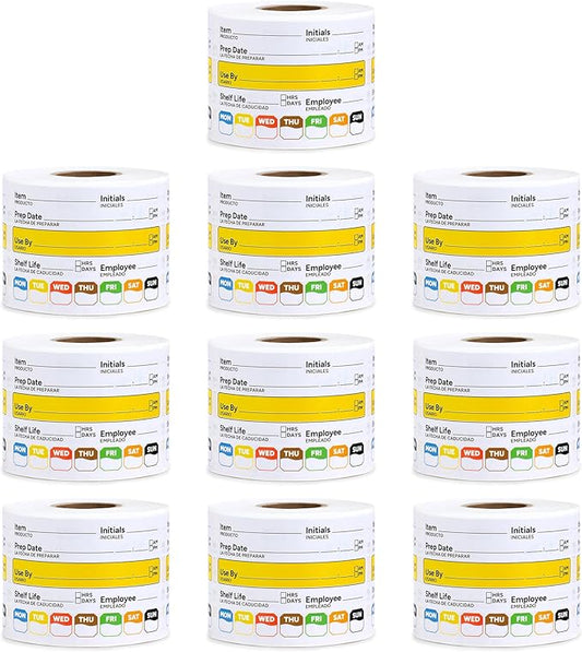 Restaurant Quality Shelf Life Food Rotation Labels Vinyl, 2” x 3” Self-Adhesive Removable Freezer Food Labels, Perfect for Reusable Containers, Easy to Remove, Food Safety Date Sticker (10 PCS)