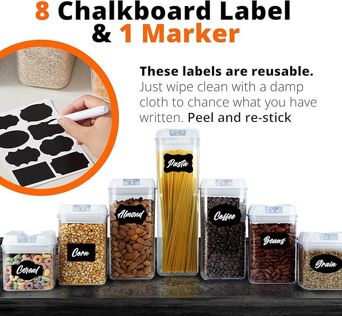 Cereal Containers Storage - 7 Pieces Airtight Food Storage Containers BPA Free Plastic Food Storage Containers with Lids Rice Container Includes Labels