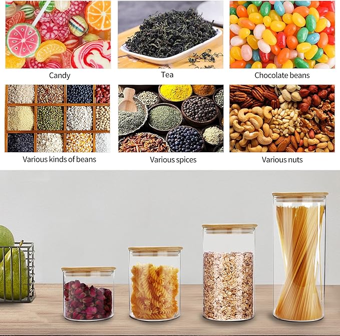 SIXAQUAE Glass Food Storage Containers Jar Stainless Steel Lids 4 Packs 1000ml Airtight Canister Organization Sets Stackable