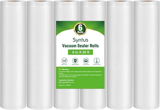 Syntus Vacuum Sealer Bags for Food, 6 Rolls 8" x 20' Commercial Grade Bag Rolls, BPA Free Food Vac Bags for Storage, Meal Prep or Sous Vide