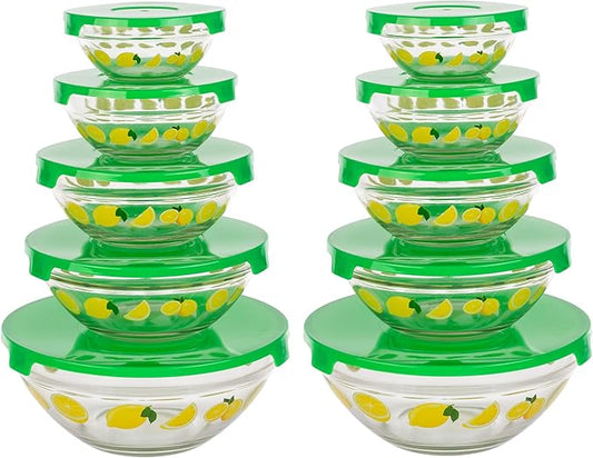 Classic Cuisine Glass Bowls with Lids Set - Mixing Bowls Set with Multiple Sizes for Storage, Meal Prep, Mixing, and Serving