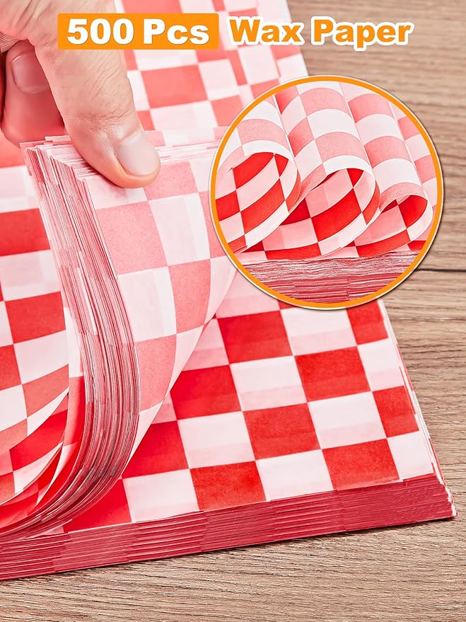 SMARTAKE 12 x 12 Inches Wax Paper for Food, 500 Pcs Non-Stick Hamburger Patty Paper, Square Sandwich Separators Wrapping Paper, for Lunch, Restaurants, Barbecues, Picnics, Parties, Red Plaid
