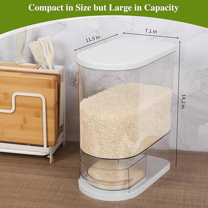 Rice Dispenser, 22 Lbs Rice Storage Container with Measuring Cup, BPA-Free Rice Holder for Kitchen Pantry Organization (Clear, 22lb)