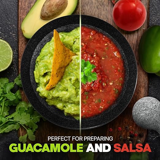 Umien™ Granite Mortar and Pestle Set - 100% Granite - 3.5-Cups - 8-Inch – Avocado Tool Included – Natural Stone Molcajete for Spices, Pestos, & Guacamole (Black) - Stone Grinder - Guacamole