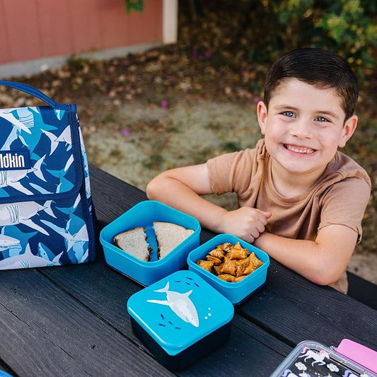 Wildkin Nesting Food Containers for Kids – Stackable, Airtight & Dishwasher Safe - Set of 3 - Sharks