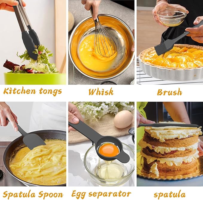 Mixing Bowls with Airtight Lids, 20 piece Stainless Steel Metal Nesting Bowls, Non-Slip Silicone Bottom, Size 7, 3.5, 2.5, 2.0,1.5, 1,0.67QT Great for Mixing, Baking, Serving (Grey)