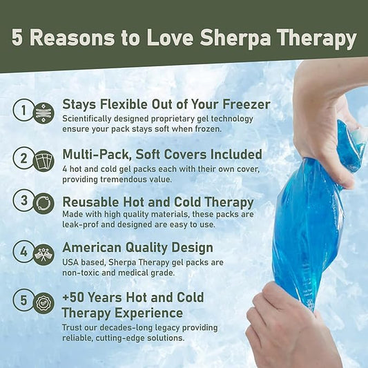 4PK Flexible Gel Ice Packs for Injuries Reusable - Gel Ice Pack Cold Compress for Knee, Back, Neck, Wrist, Hand, Elbow, Ankle Pain Relief - 9.5" x 4.5"