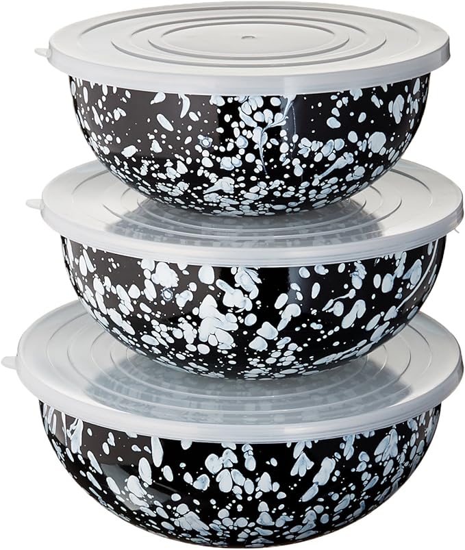 Golden Rabbit Enamelware - Set of 3 - Mixing Bowls (Black Swirl)