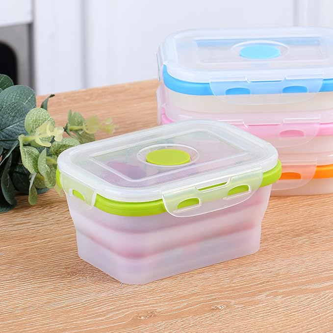 Collapsible Silicone Food Storage Containers, BPA Free, Microwave, Freezer and Dishwasher Safe, Lunch, Meal Prep, Travel, Space-Saving