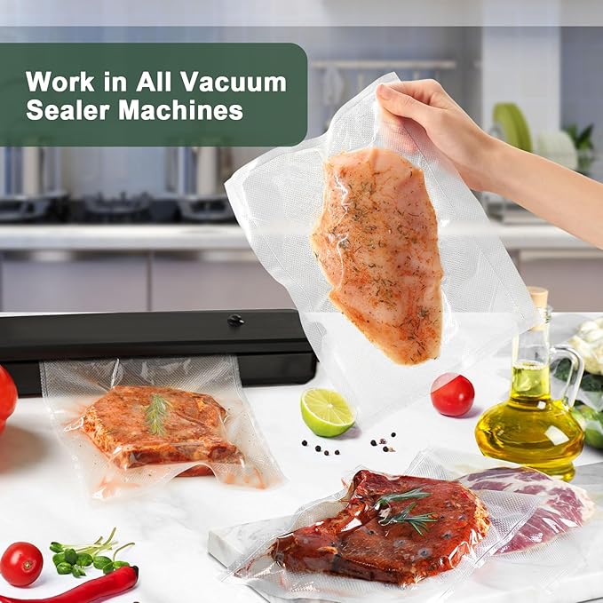 Vacuum Sealer Bags for Food - 50 Quart 8'' x 12'' Pre-Cut Food Saver Bags Quart Size, BPA Free Heavy Duty Vacuum Seal Bags for Food Preservation, Freezer Storage, Seal a Meal or Sous Vide