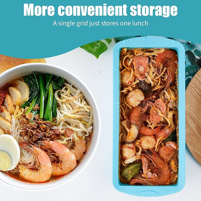 Silicone Freezer Tray with Lid 2 Pack Silicone Freezer Molds - Large Ice Cube Tray - Makes 2 Perfect 4 Cup Portions Soup Cubes Meal Prep Containers- Oven & Dishwasher Safe
