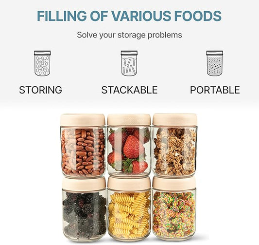 C&O ESSENTIALS 16 oz Glass Mason Jars with Airtight Lids - Wide Mouth Canning Jars for Food Storage, Meal Prep, Overnight Oats, Preserving, Pickling (6-Pack) (Beige)