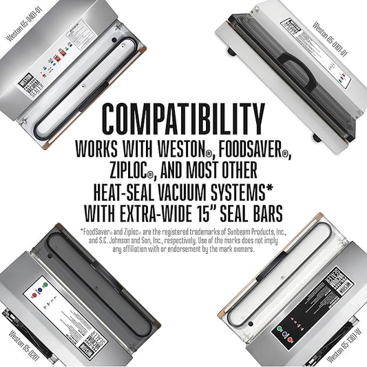 Weston Vacuum Sealer Bags, 2 Ply 3mm Thick, for NutriFresh, FoodSaver & Other Heat-Seal Systems, for Meal Prep and Sous Vide, BPA Free, 15" x 50’ Roll For Creating Custom Sizes, 1 count, Clear