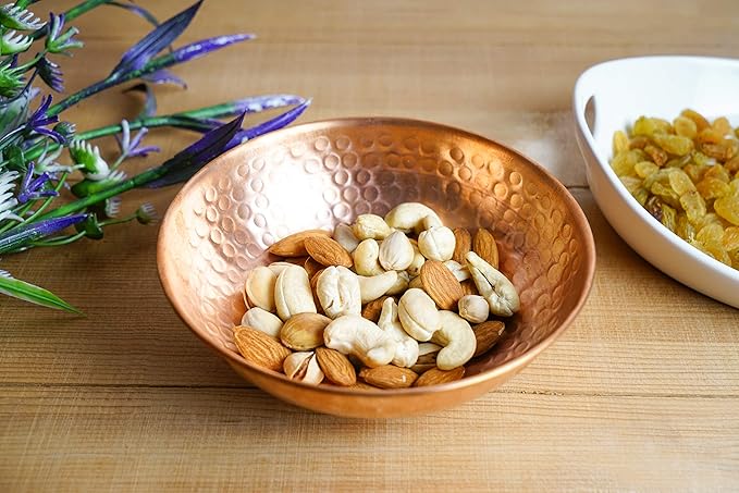 GoCraft Pure Copper Decorative Bowl | Hammered Finish Pure Copper Bowl for Nuts, Salad, Fruits & Kitchen Serving Purposes - 5" (Small)