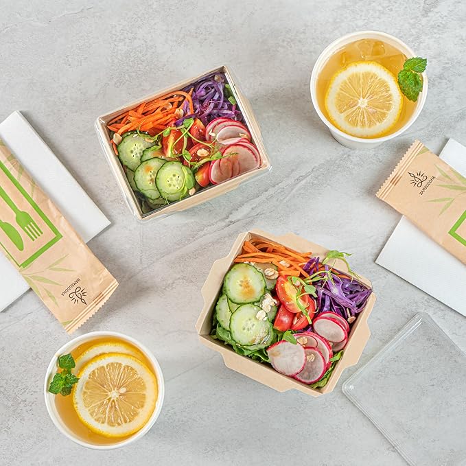 Restaurantware-Sustain 17 Ounce Sturdy Paper Take Out Boxes, 50 Disposable Take Out Food Containers - With PLA lining, Lids Sold Separately, Bamboo Paper Containers, Compostable, Click-Lock Design