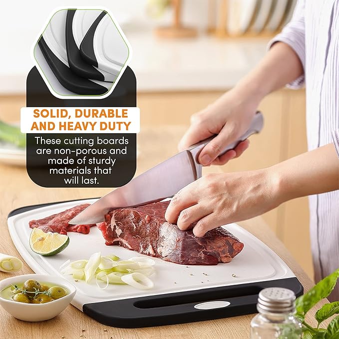 Spring Chef Stainless Steel Measuring Cups, Set of 7 & Set of 3 Cutting Boards for Kitchen With Soft Grip Handles, Black - 2 Product Bundle