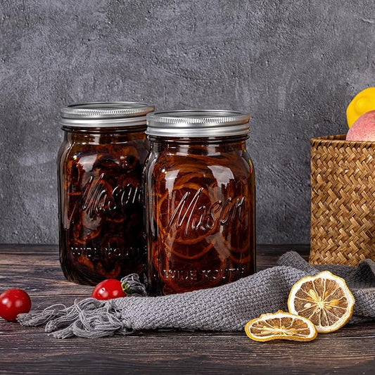 WELLIFE Amber Mason Jars, 9 Pack wide mouth mason jars for Pickling, Canning, Fermenting and Food Storage, Microwave & Dishwasher Safe