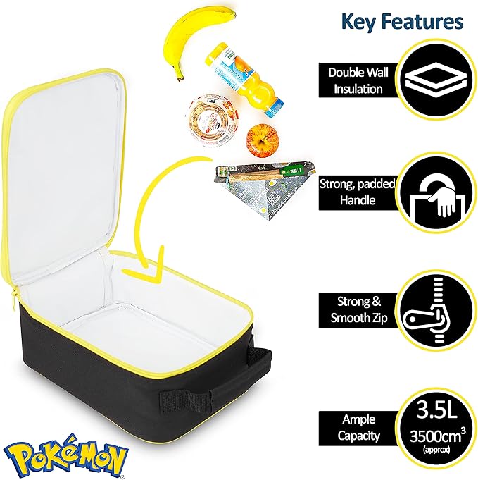 Pokemon Insulated Lunch Bag for Kids – Ideal for School, Travel, and Days Out (Black)