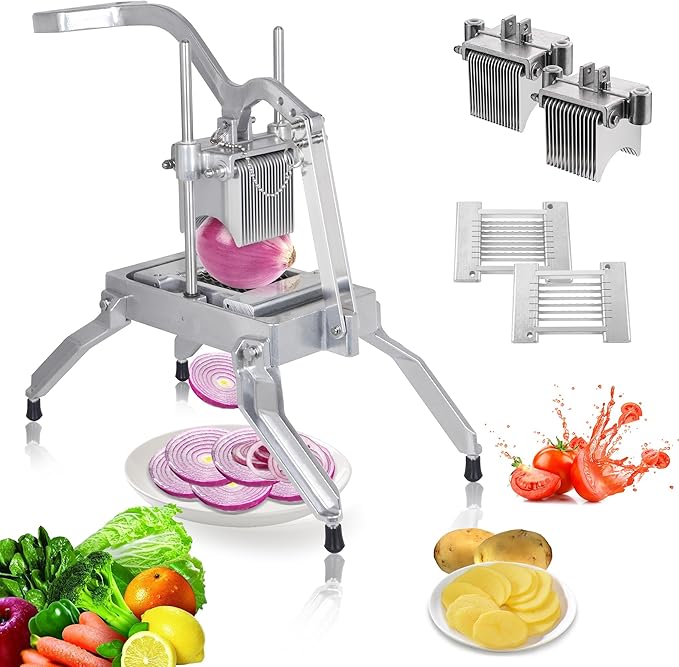 Hakka Commercial Onion Slicer, Vegetable Fruit Cutter with 3/16" & 1/4" Blades Heavy Duty Onion Cutter Stainless Steel Removable and Replaceable Kattex Chopper Tomato Slicer, Sliver