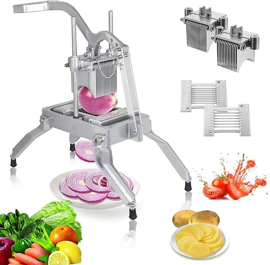 Hakka Commercial Onion Slicer, Vegetable Fruit Cutter with 3/16" & 1/4" Blades Heavy Duty Onion Cutter Stainless Steel Removable and Replaceable Kattex Chopper Tomato Slicer, Sliver