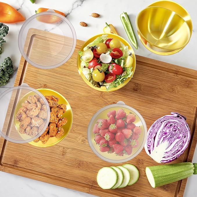 14 Pack 6.69 inches Gold Mixing Bowls with 16 Pcs Airtight Lids Stackable Stainless Steel Soup Bowls Versatile Mixing Bowls Metal Fruit Salad Bowls Round Serving Bowl for Kitchen Cooking Supplies