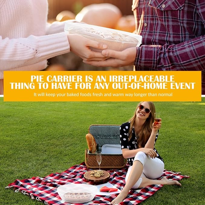 Pie Carrier with Airtight Lid - BPA Free Pie Storage Container with Cover - Transport Keeper for Most Bakery - Plastic Pie Dish Holder