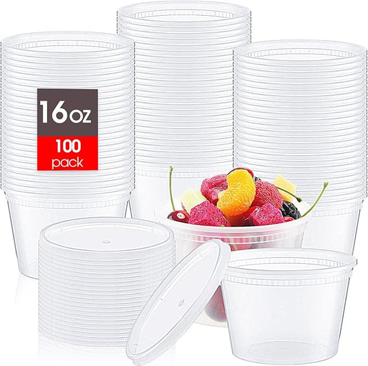 100 Sets Deli Containers with Lids 16 oz Leakproof Disposable Soup Containers plastic Food Storage box with Airtight Lids Round Clear Takeout bowl, Microwave Dishwasher Freezer Safe