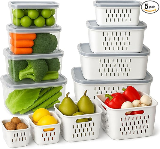 8 PCS Fruit Storage Containers for Fridge with Colanders Dishwasher Safe, Leakproof Fruit and Vegetable Storage BPA-Free Plastic, Produce Storage Keep Berry Fruit Veggie Meat Fresh