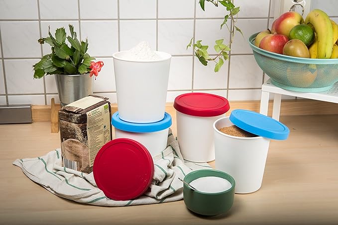 LIN Ice Cream Containers 4-Pack - 1Quart Reusable Round Storage Tubs for Homemade Ice Cream & Frozen Treats, Silicone Lids - Non-BPA Plastic - Dishwasher-Safe - No Freezer Burn