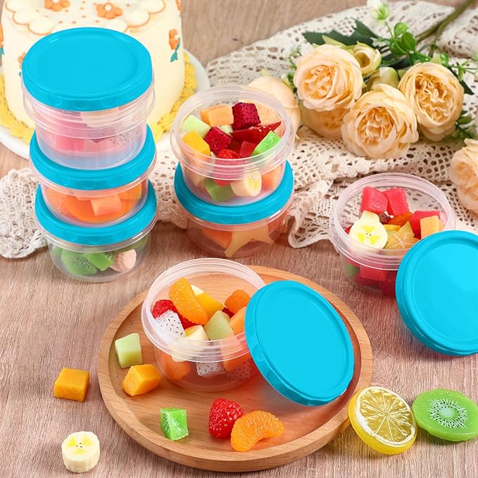 Sieral 36 Pack 8 oz/ 250 ml Freezer Containers with Lids Plastic Twist Top Deli Jars Reusable Freezer Storage Containers for Food Round Wide Mouth Lunch Snacks (Sky Blue)